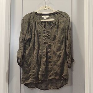 Olive & Oak Embroidered Green Blouse
